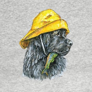 Newfoundland Dog in Sou'wester Hat with Fish T-Shirt